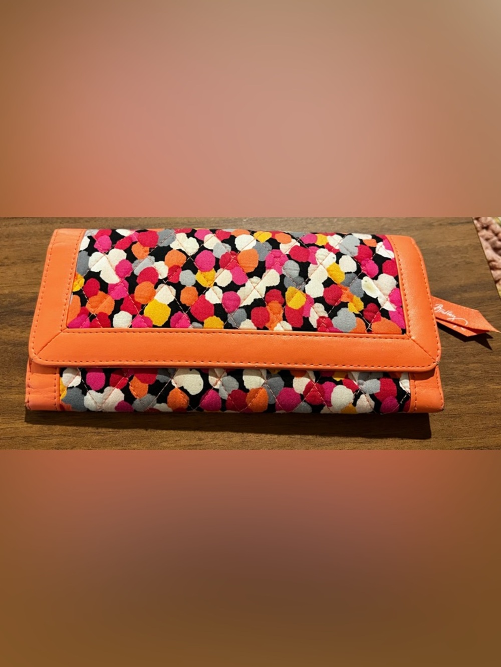 Vera Bradley Trifold Wallet Pixie Confetti Travel Wallet Coral Pink Abstract